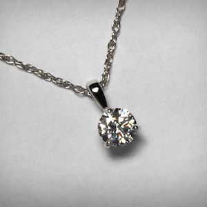 Diamond Necklace Pendant, Genuine Diamond Pendant Necklace, 14K White or 14K Yellow Gold, Natural Solitaire Diamond Necklace Jewelry, Half