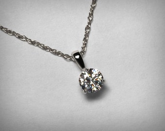 Diamond Necklace Pendant, Genuine Diamond Pendant Necklace, 14K White or 14K Yellow Gold, Natural Solitaire Diamond Necklace Jewelry, Half