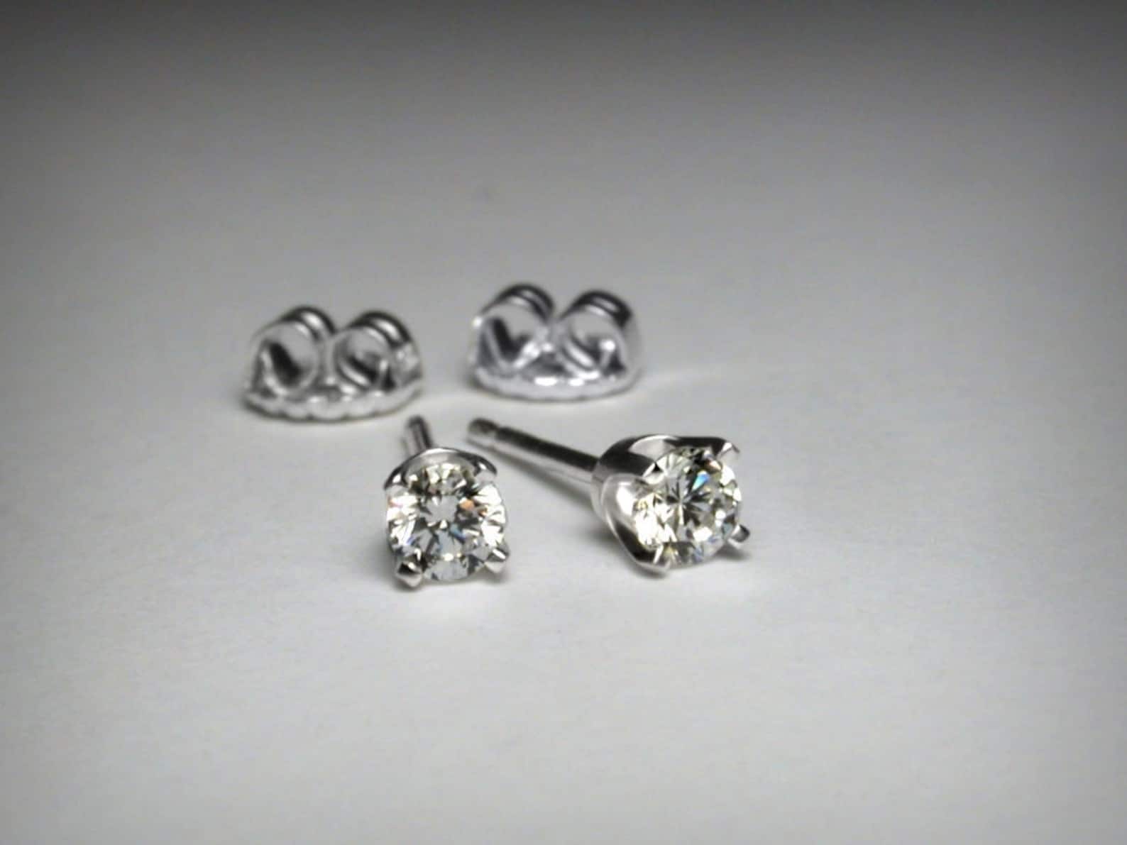 Diamond Earrings Genuine Diamond Stud Earrings Solid 14K | Etsy
