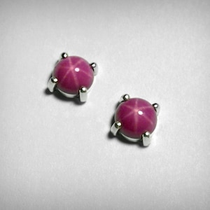 Pink Star Ruby Earrings Studs, Created Star Ruby Earring, Silver, 14K Gold, July Birthstone, Stud Earrings, Blue Pink Red Star Sapphire
