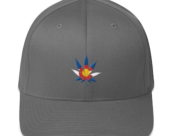 FlexFit Colorado Flag Marijuana Leaf Embroidered Hat 420 MMJ Pot Vaporizer Vapor Weed Green Flex Fit