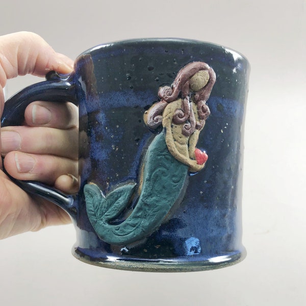 Extra Large Mermaid Mug Glazed in Intense Blue or Arrowmont  Blue Green