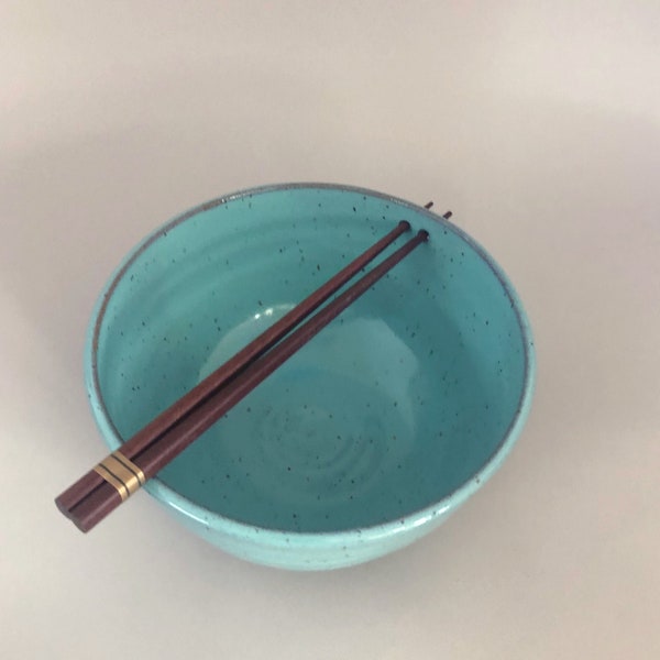 Large Turquoise Noodle/Rice Bowl with Chopsticks