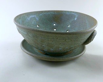 Berry Bowl with Plate, in Your Choice of  Blue Green or White Glaze