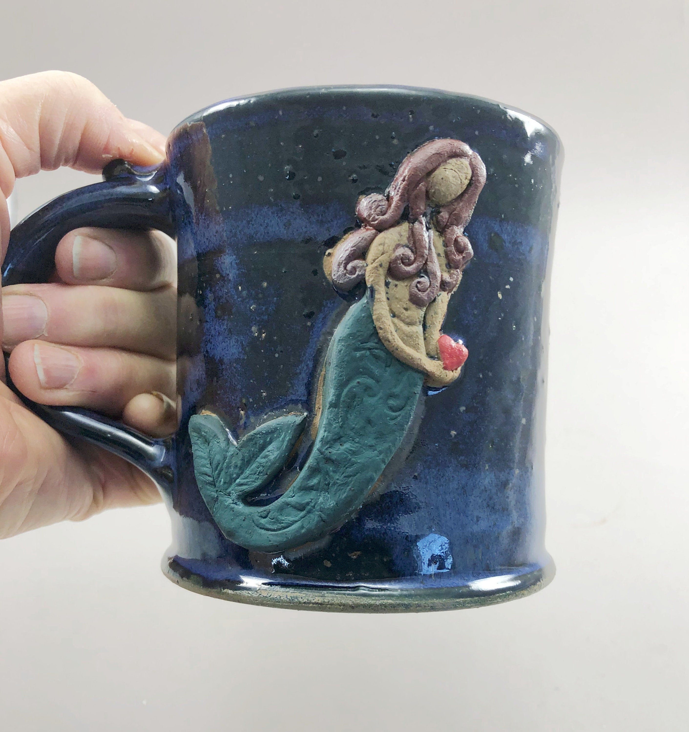 Mainstays Ocean Mermaid Sculpted Earthenware Mug, 16.91 Ounces, Blue and  purple