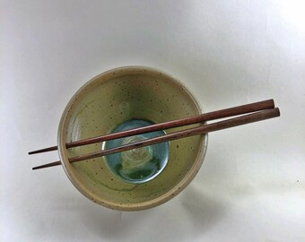 Spearmint Green Noodle/Rice Bowl, Ramen Bowl with Chopsticks