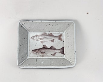 White Soap dish with Striped Bass Decal