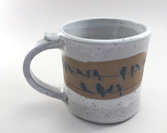 Fun Birds on a Wire Mug in Intense Blue or White Glaze