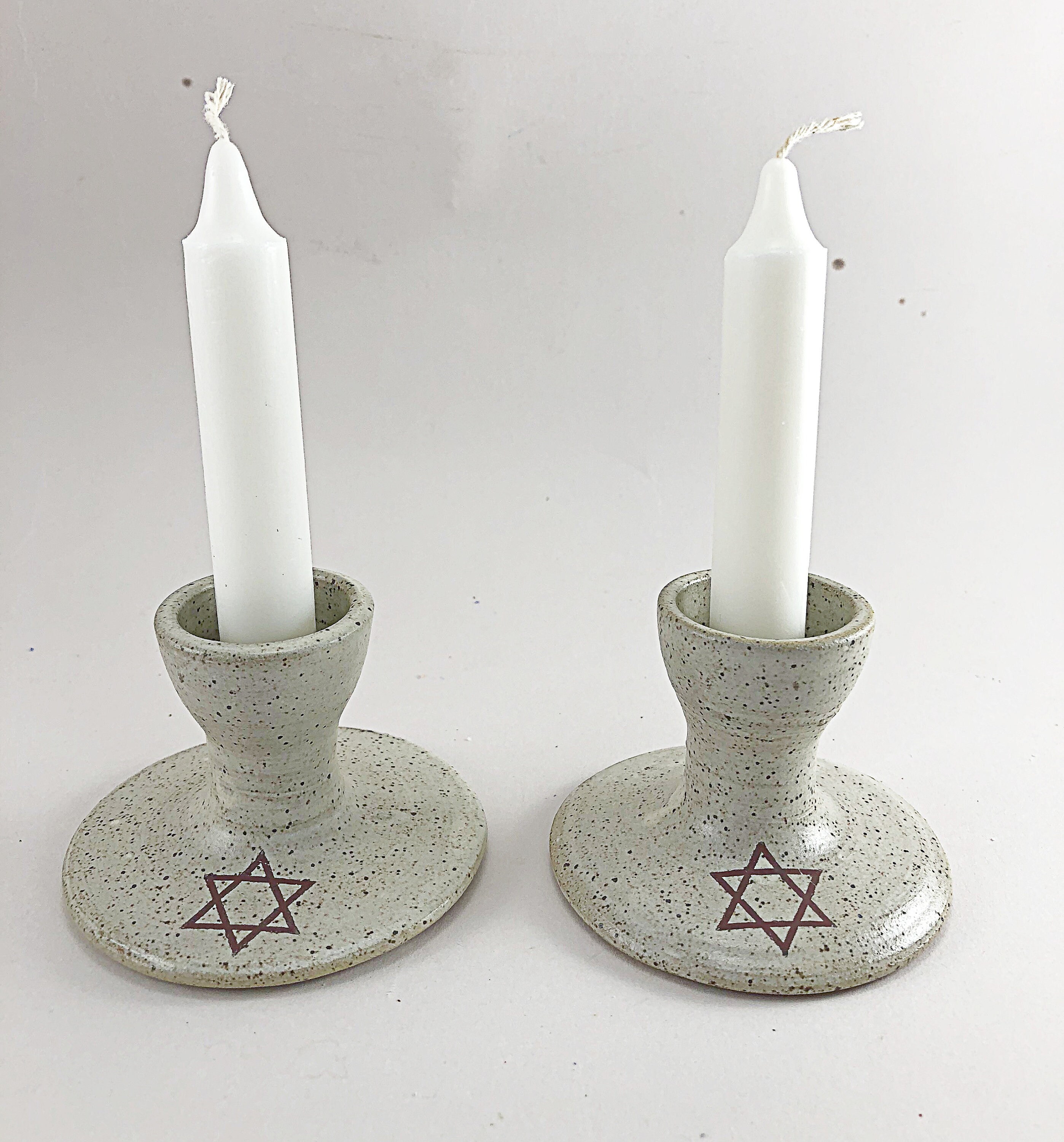 Shabbat Candlesticks for the Jewish Sabbath, With Oatmeal Glaze - Etsy