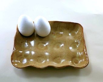 Handmade Stoneware Egg Plate, Egg Tray for your counter or Refrigerator