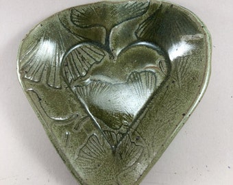 Spearmint Green Ginkgo Heart Shaped Dish