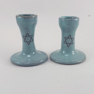 Candlesticks for Shabbat,  the Jewish Sabbath,  with Turquoise Glaze