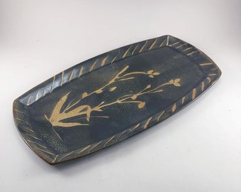 Black Platter with hand painted Iron Floral Decoration