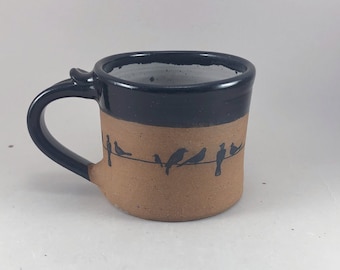 Birds on a Wire Mug in a Charcoal Satin Glaze