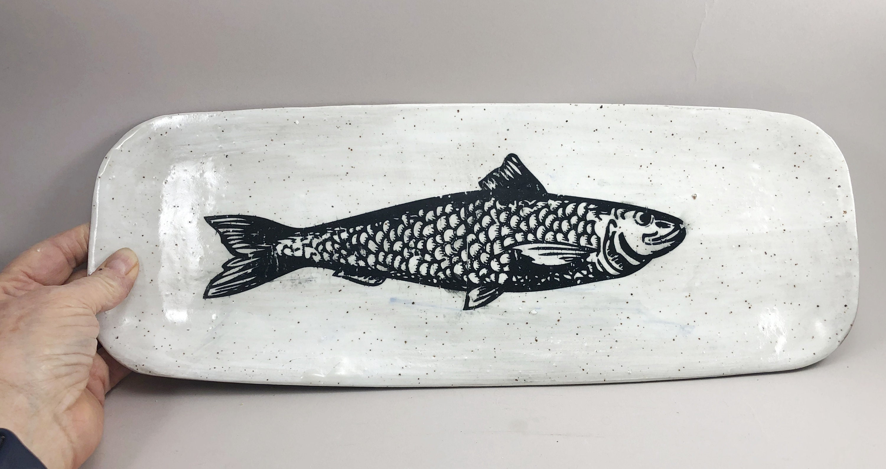 Here Fishy, Fishy! Fish Platter in White With Black Graphic - Etsy