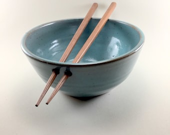 Turquoise Noodle/Rice Bowl with Chopsticks