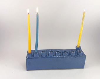 Hanukkah Menorah in your Choice of Intense Blue, Turquoise or Charcoal Satin Glaze