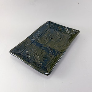 Sushi Plate in Deep Blue Green Textured with Fun Fish Skeleton