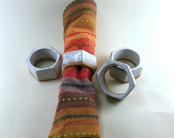 Set of 4 Stoneware Napkin Rings,  Six Sided,  in your choice of colors