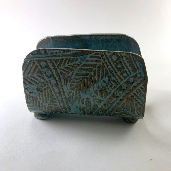 Textured Sponge or Napkin Holder in Creamy Rust, Deep Blue Green, Mottled Turquoise, or White