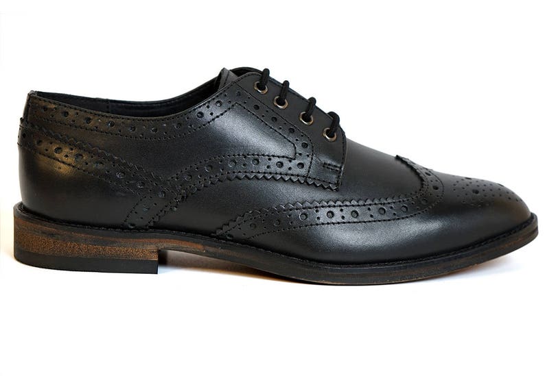 Mens Black Leather Brogues Shoes - Etsy UK