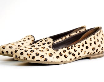 Womens Hairon Leather Slip On Flat Loafers