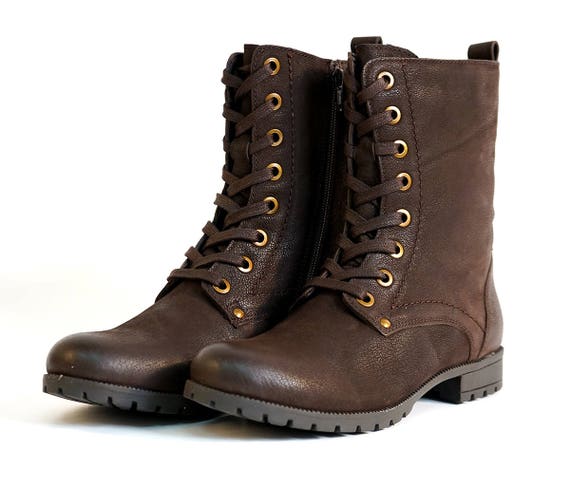 Brown Nubuck Leather Combat Biker Ankle 