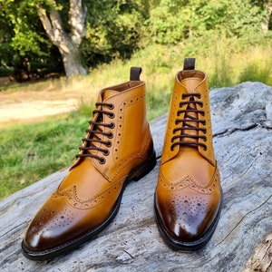 Aspele Mens Classic Tan Burnish Leather Brogues Ankle Boots
