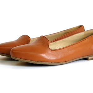 Aspele Womens Tan Leather Slip On Flat Loafers