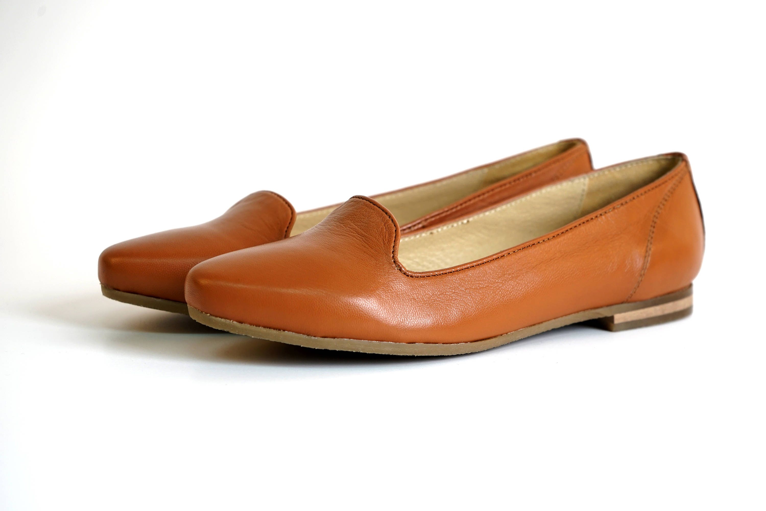 Aspele Womens Tan Leather Slip on Flat Loafers - Etsy UK