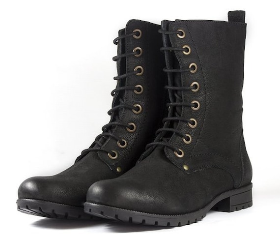 black combat boots white laces