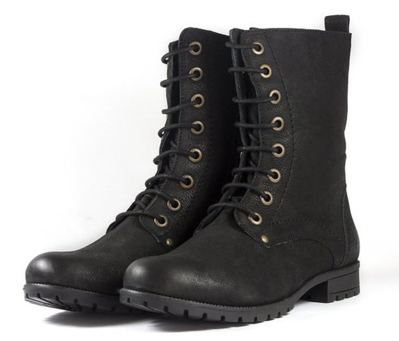 Women's Black Combat Biker Ankle Boots-lace up and Zip Up - Etsy