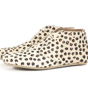 Hairon Leather Fearless Tan Leopard Print Ankle Flat Chelsea Boots