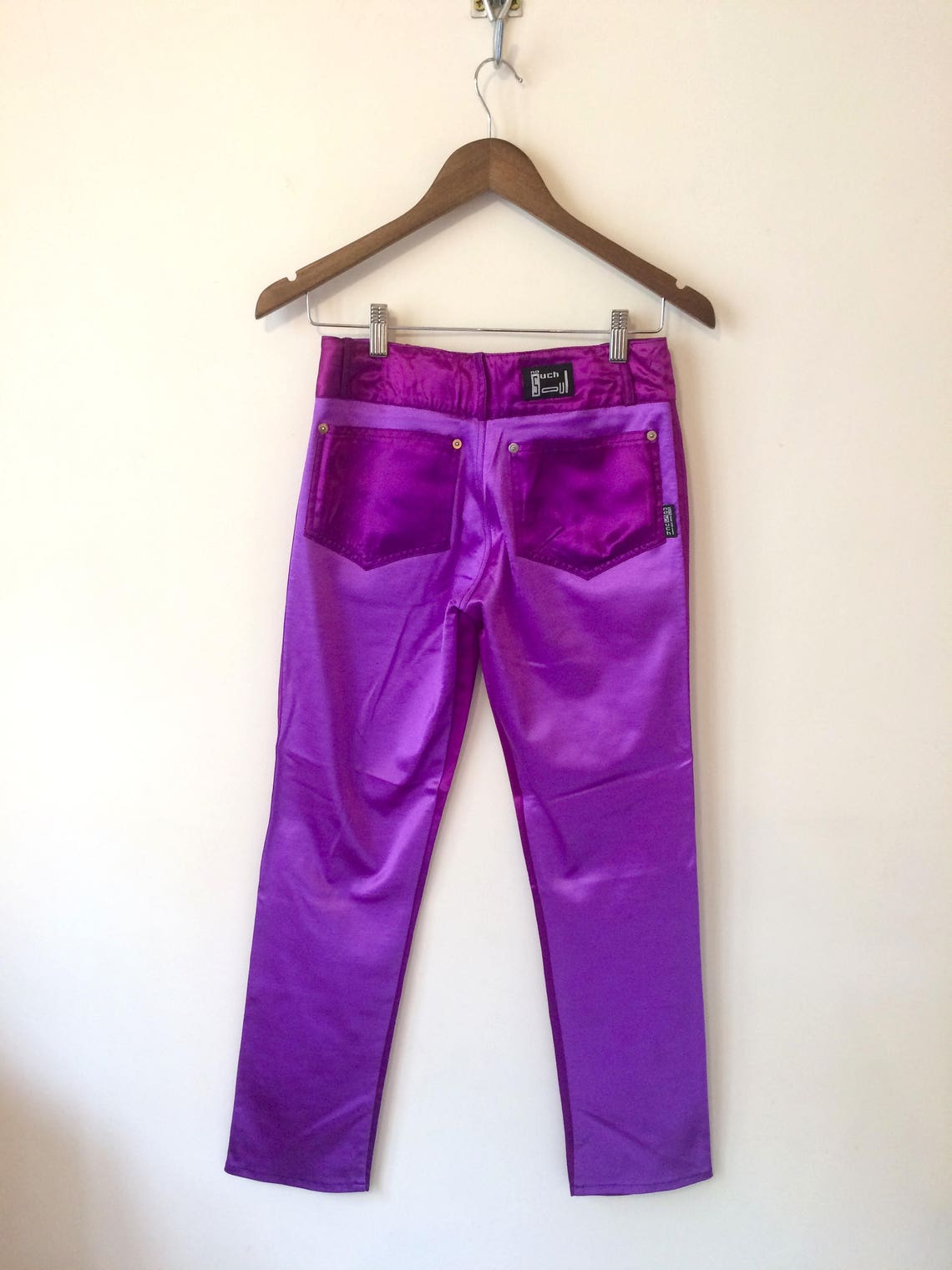 90's shiny disco pants / mid waist pants / cropped pants / | Etsy
