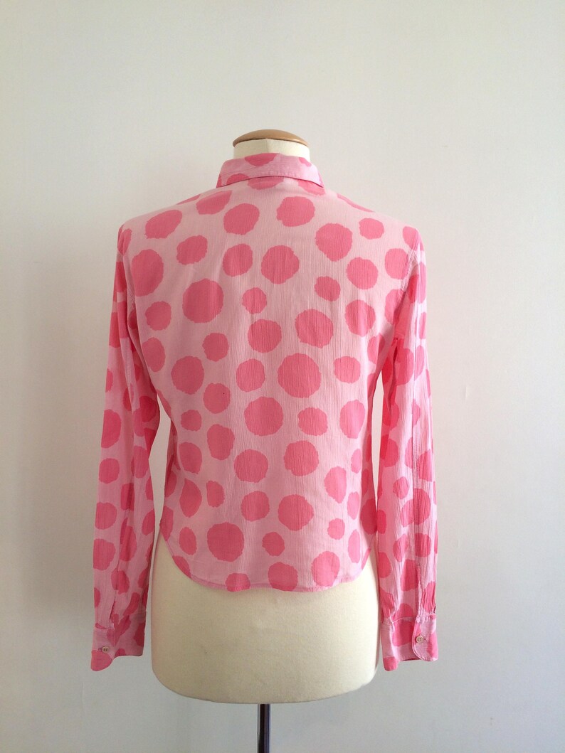 90/'s Agnes B blouse pink blouse cotton shirt button up blouse spotted shirt polka dot modern design french shirt 90s clothing