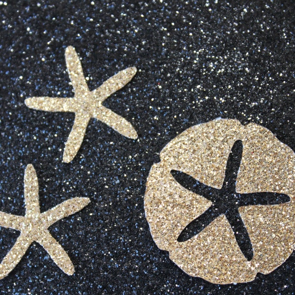 50 Gold Glitter Sand Dollars and Starfish Confetti