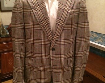 Classic Plaid Blazer - 1970s - Mens - Medium 42R - Red Gray White - J C Penny - Preppy - Retro - Great Casual Wear in Fall Colors
