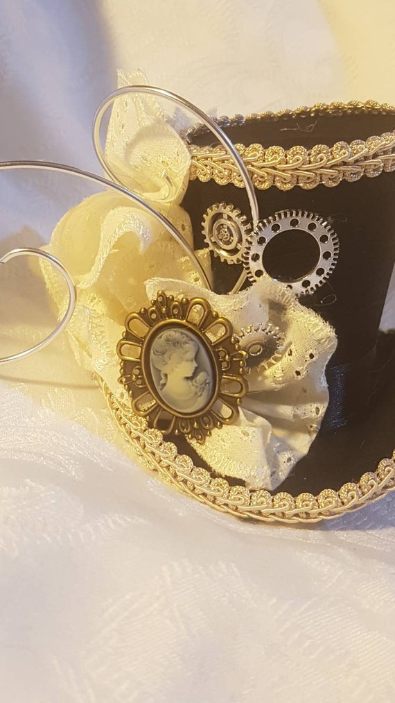 Mad Hatter Mini Top Hat Cream Alice In Wonderland Tea Etsy