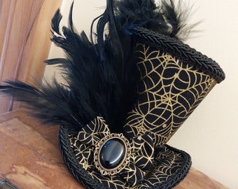 Mad hatter mini top hat. Steampunk goth spider