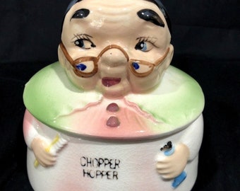 Vintage Chopper Hopper Denture Holder False Teeth Kitsch Storage Grandma Jar