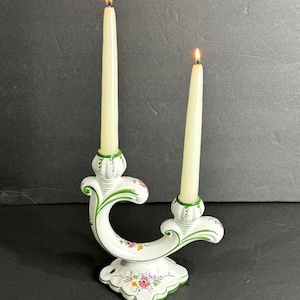Vintage Hand painted Dual Candle Holder Portugal RCCL Art Pottery Free shipping EUC