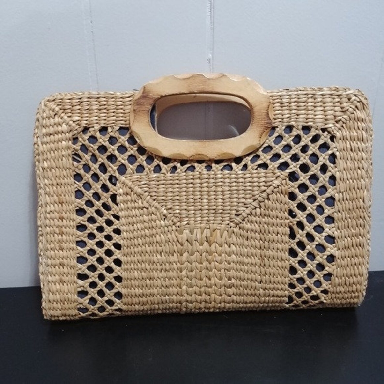 Vintage Top Handle Straw Clutch Purse 11.5 x 8.5 Etsy
