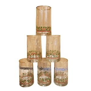 Vintage 1983 Arby&#39;s Festive Christmas Glasses Set of6 Holly Berry Print Tumbler