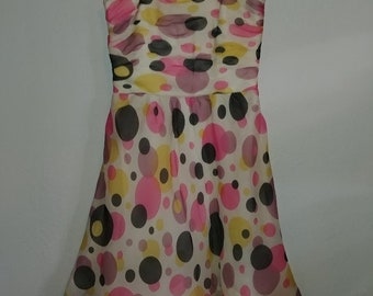 Vintage 1980s seda Polkadot vestido formal sin tirantes Chistyne Forti tamaño de la mujer 6 EUC 80s estilo retro