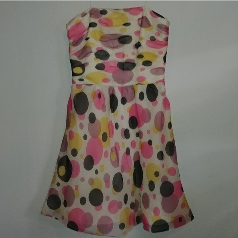 Vintage 1980s Silk Polkadot Strapless Formal Dress Chistyne Forti Women's Size 6 EUC 80s Retro Style image 1