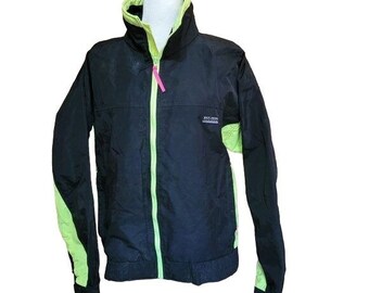 Vintage White Sierra Unisex Large Neon Windbreaker Warm Up Jacket Black Green