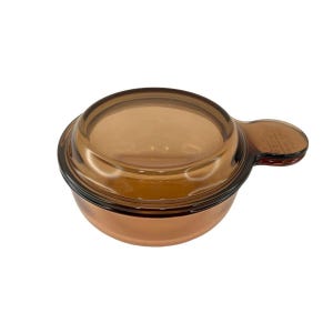 intage Corning Visions Grab-It Bowl V-150 w/ Pyrex P-150 Lid Amber Glass 1.5 Cup
