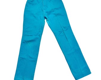 Vintage Wrangler Womens14 High Rise Straight Leg Jeans Teal USA Made 13MNRM