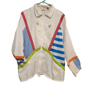Vintage jaren 80/90 Suburbans dames groot nylon windjack met kleurvlakken