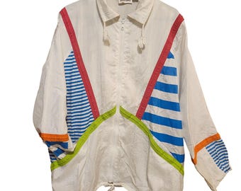 Vintage 80s/90s Suburbans Women's Large Nylon Colorblock Windbreaker Jacket
